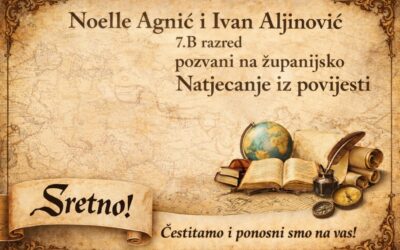 Dvoje sedmaša pozvano na županijsku razinu Natjecanja iz povijesti!